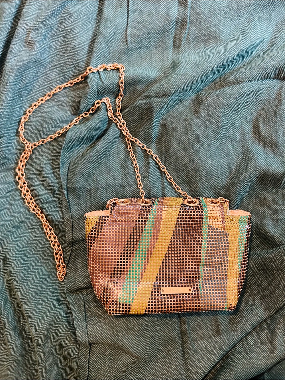 BCBGMaxAzria Multicolor Metallic Mesh Shoulder Bag with Gold Chain